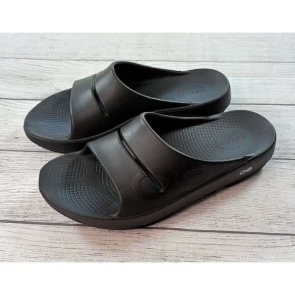 OOFOS OOahh Sport Flex Slide Recovery Sandals Black Size EU 42 Men's 9 Womens 11 - Picture 1 of 10